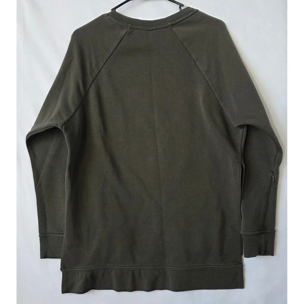 Nike Dri-FIT Womens XS Olive Green Raglan Sweatshirt High Low Hem Side Slit